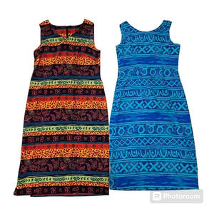 Bundle Homemade 2 Colorful Sleeveless Midi Maxi Sheath Sun Dresses Size *10‎